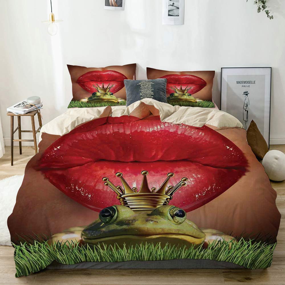 AXEDENRRT Design Comforter Sets Twin 2 Pieces Easy Care College 1 Pillowcases in Love Valentines Romance Fairy Tale Art Animal Decor HerFrog Prince Soul Mate Lightweight Duvet Comforter Quilt Covers
