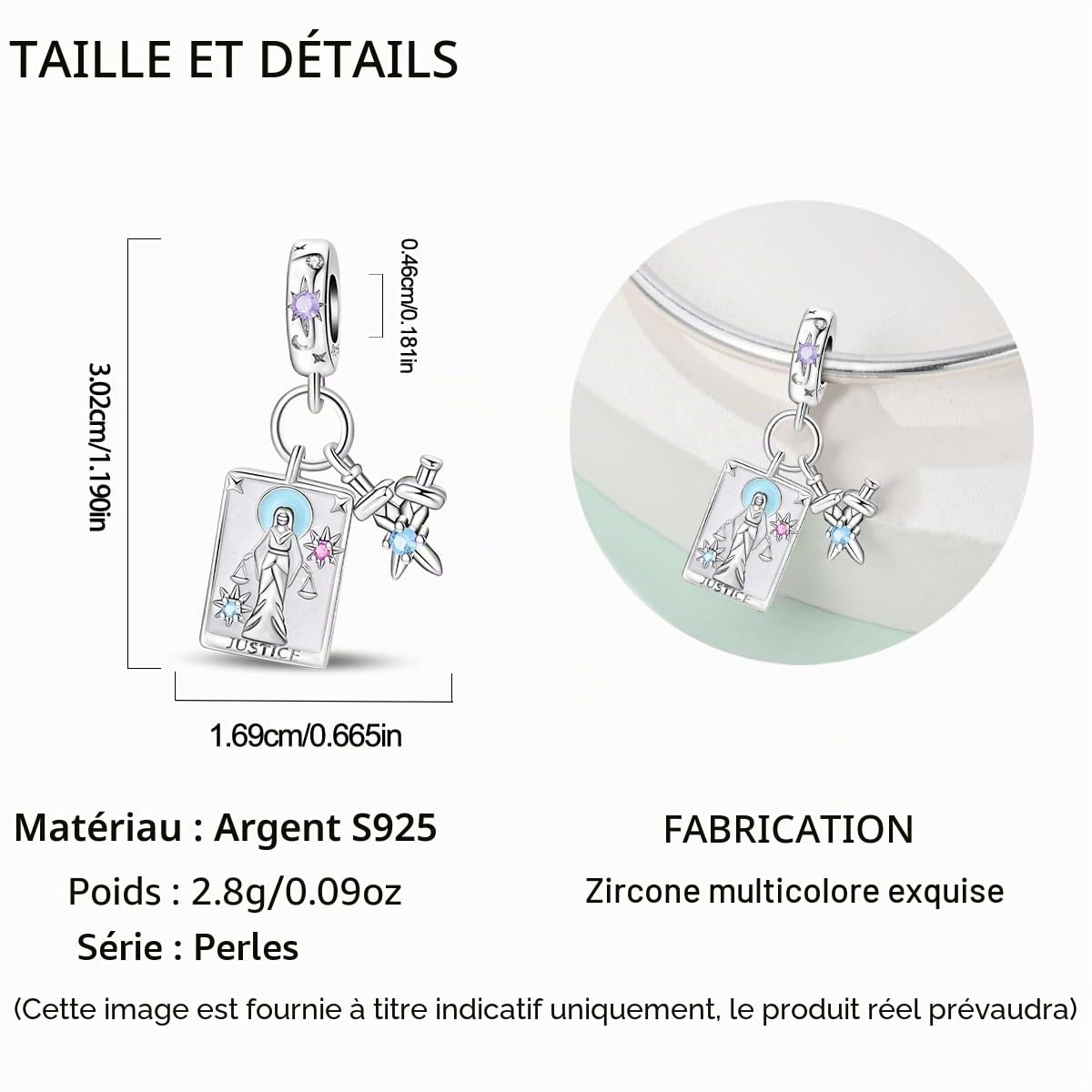 HappyStar Argent 925 Sterling Rose Fleur Charme Carte Tarot Pendentif Bead Charms femme pour fit Pandora Bracelets Européens Colliers Bijoux Saint-Valentin Cadeau