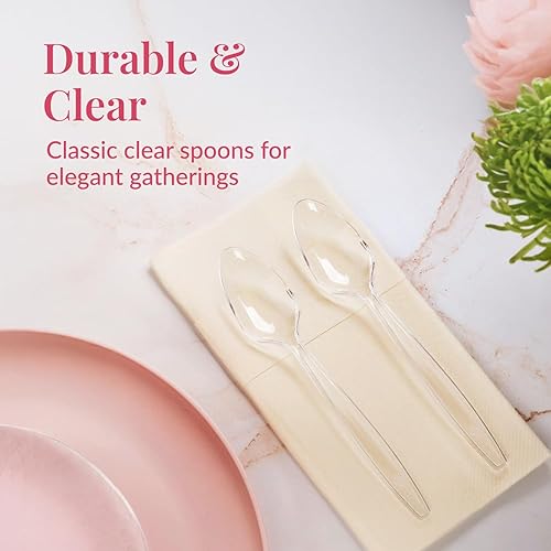 Miniatura 8 de 300 cucharas de plástico transparente  cubiertos de plástico resistente  Cucharas desechables  Cubiertos de plástico elegante  cubiertos de plástico