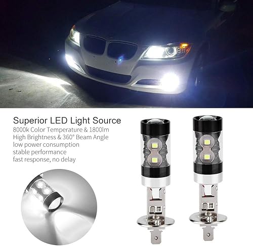 Miniatura 2 de Aramox Bombilla para faros delanteros, 2 unids H1 8000 K blanco 50 W LED de alto brillo faros Kit de faros antiniebla lámpara de conducción de coche