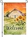 Welcome Garden Flag, Farmhouse Sunflower Sunset Theme, Burlap, Double Sided, Outdoor Yard Decoration, 12 x 18 Inch