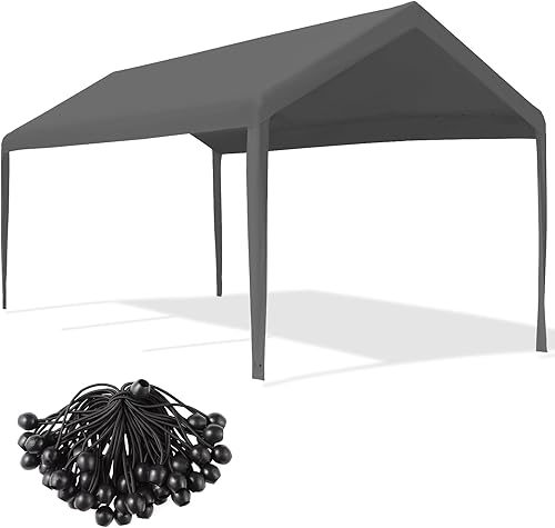 Mergrim Cubierta de repuesto para toldo de cochera de 10 x 20 pies con cuerdas elásticas de bola, lona resistente de 6.35 oz para la mayoría de