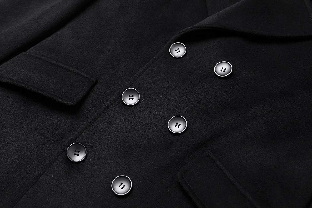Men's Stylish Wool Blend Double Breasted Long Pea Coat