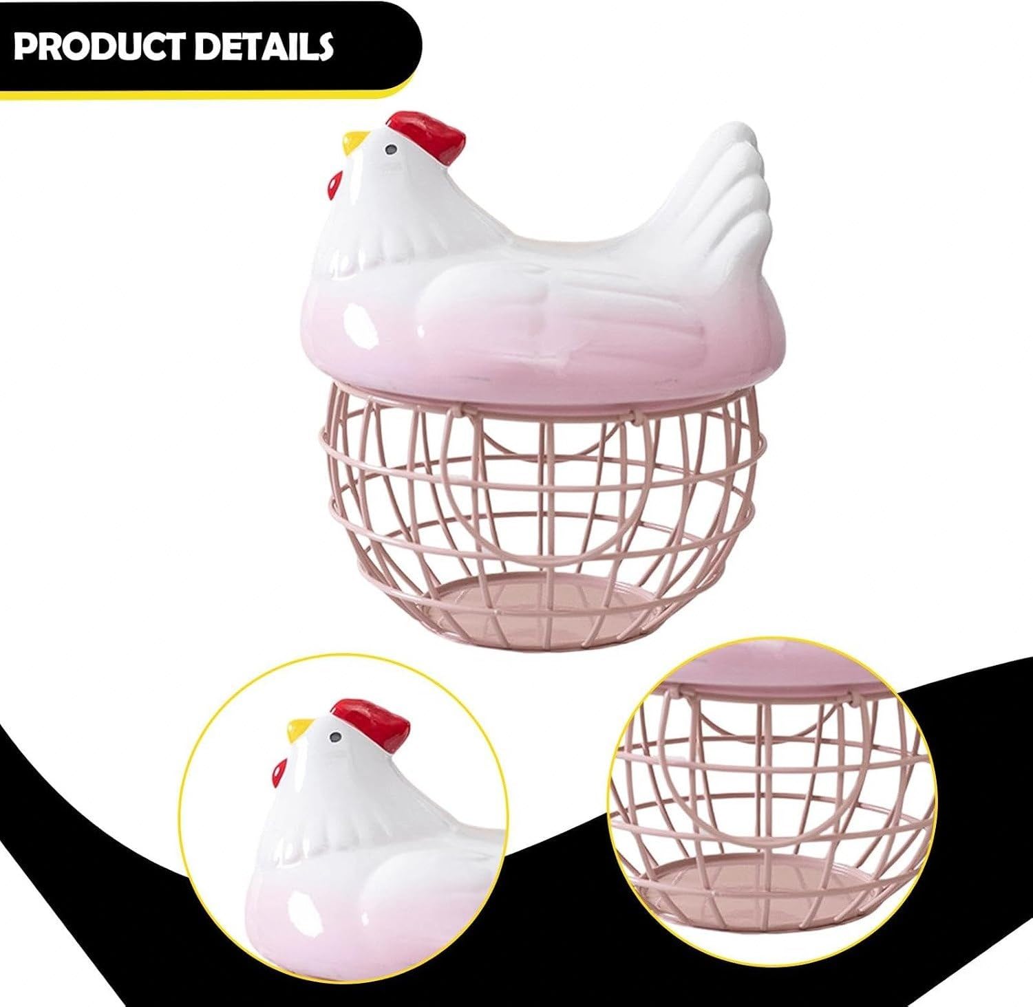 Cesto Portauova Gallina Ornamentale Contenitore per Uova da Tavola Fermagli, Pink