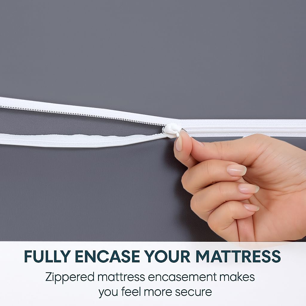 Mattress-Homes RV King Zippered Mattress Encasement 100% Waterproof Zipper Style Mattress Protector, Six-Sided TPU Layer Fits up to 8 in Deep Smooth-Soft Washable, Dark Grey