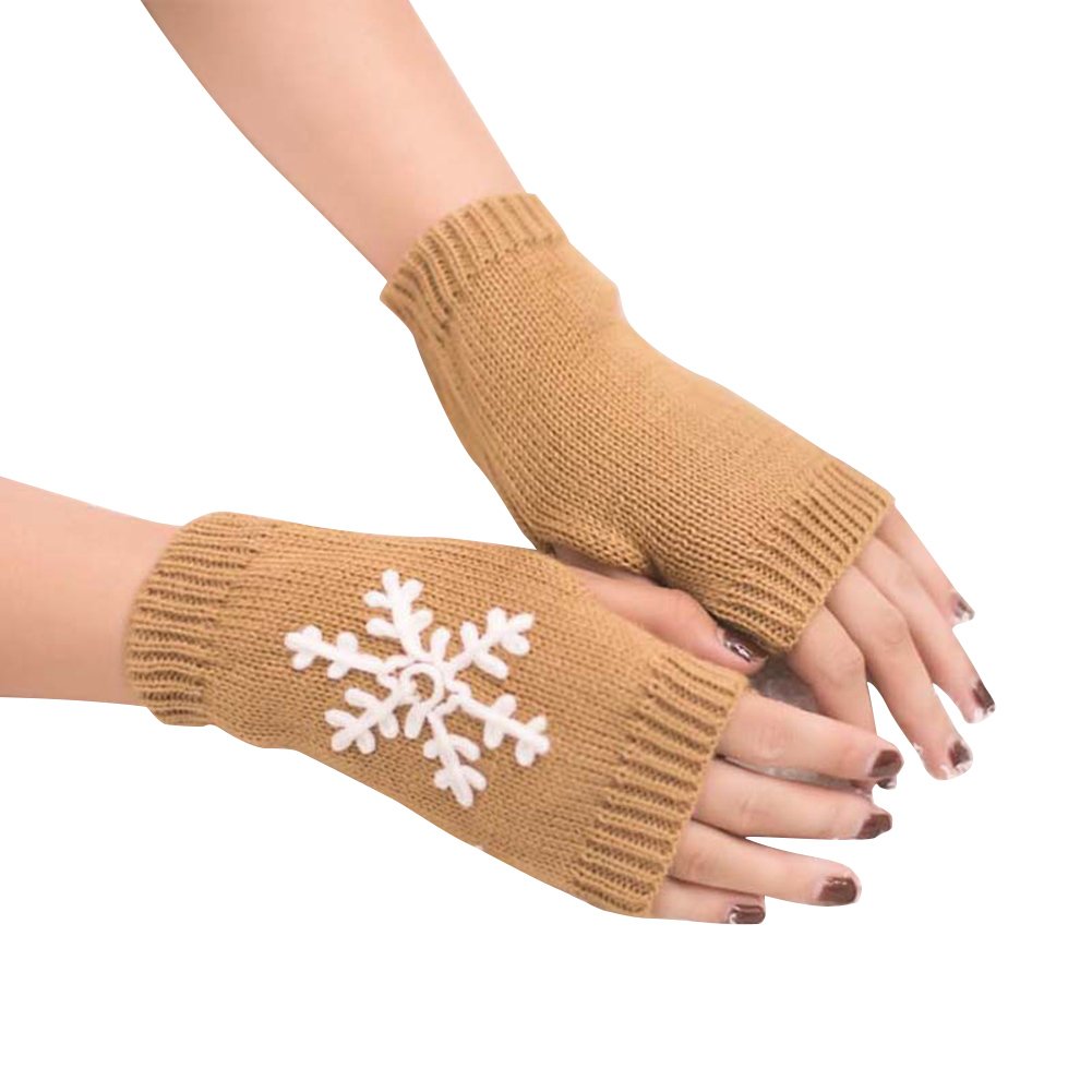 Bold N Elegant Warm Woollen Snowflake Knitted Winter Thermal Warm and Comfortable Fingerless Gloves Mittens Winter Accessories Hand Warmer Gloves (Camel)-picture-32