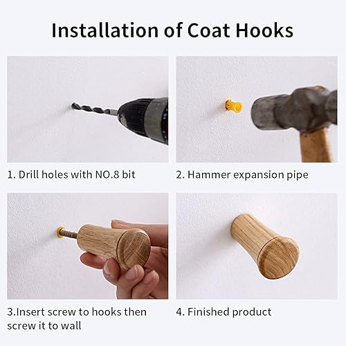 Miniatura 6 de INMAN Ganchos de pared para colgar abrigos, ganchos para colgar abrigos, sombreros, bolsas y toallas, 2.36 pulgadas de largo, ganchos de madera