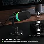 USB/XLR Podcast dynamique & Microphone de jeu pour PC, Mic vocal avec RGB Éclairage, Tap-to-Mute, Contrôle de gain & Surveillance des écouteurs pour YouTube Streaming