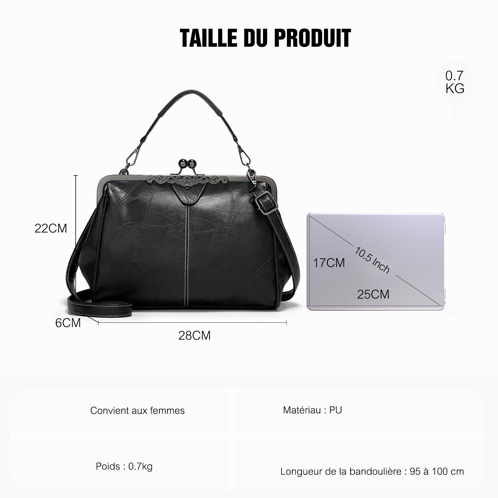 FANDARE Sacoche Femme Sac A Main Sacs Cabas Bandoulieres Cuir PU Tendance Petit Fille Portés Epaule Crossbody Bag Téléphone Sac D'épaule Large Capacité Achats Fête École Voyage Noir