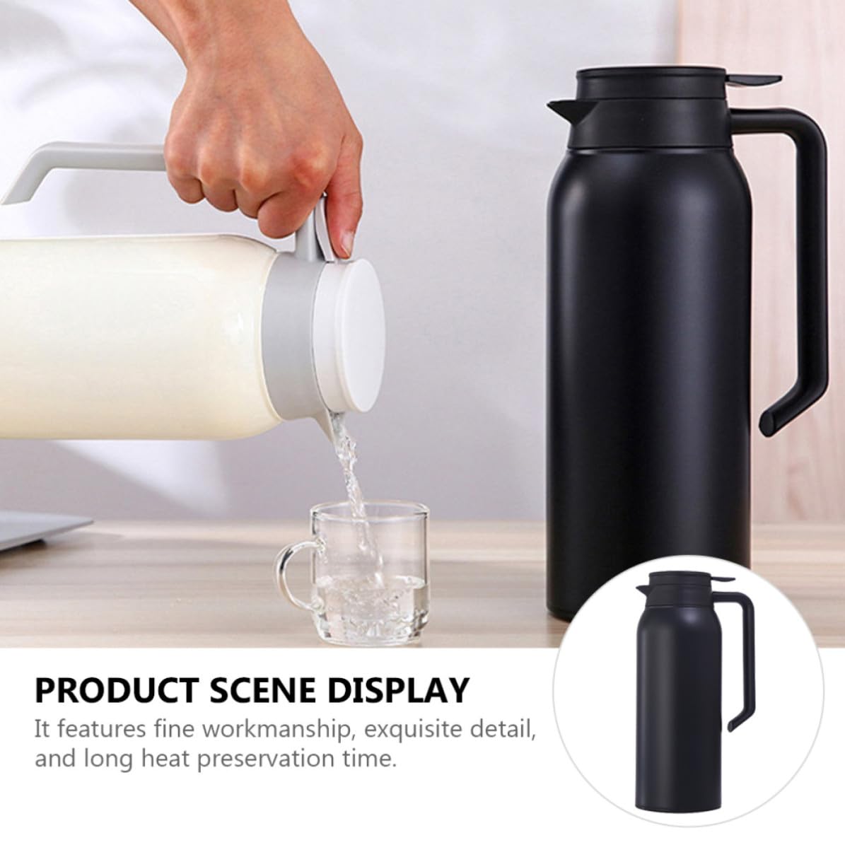 INOOMP Botella Térmica de Acero Inoxidable 1500ml Aislamiento al Vacío y Diseño Práctico para Mantener el Calor en Actividades al Aire Libre
