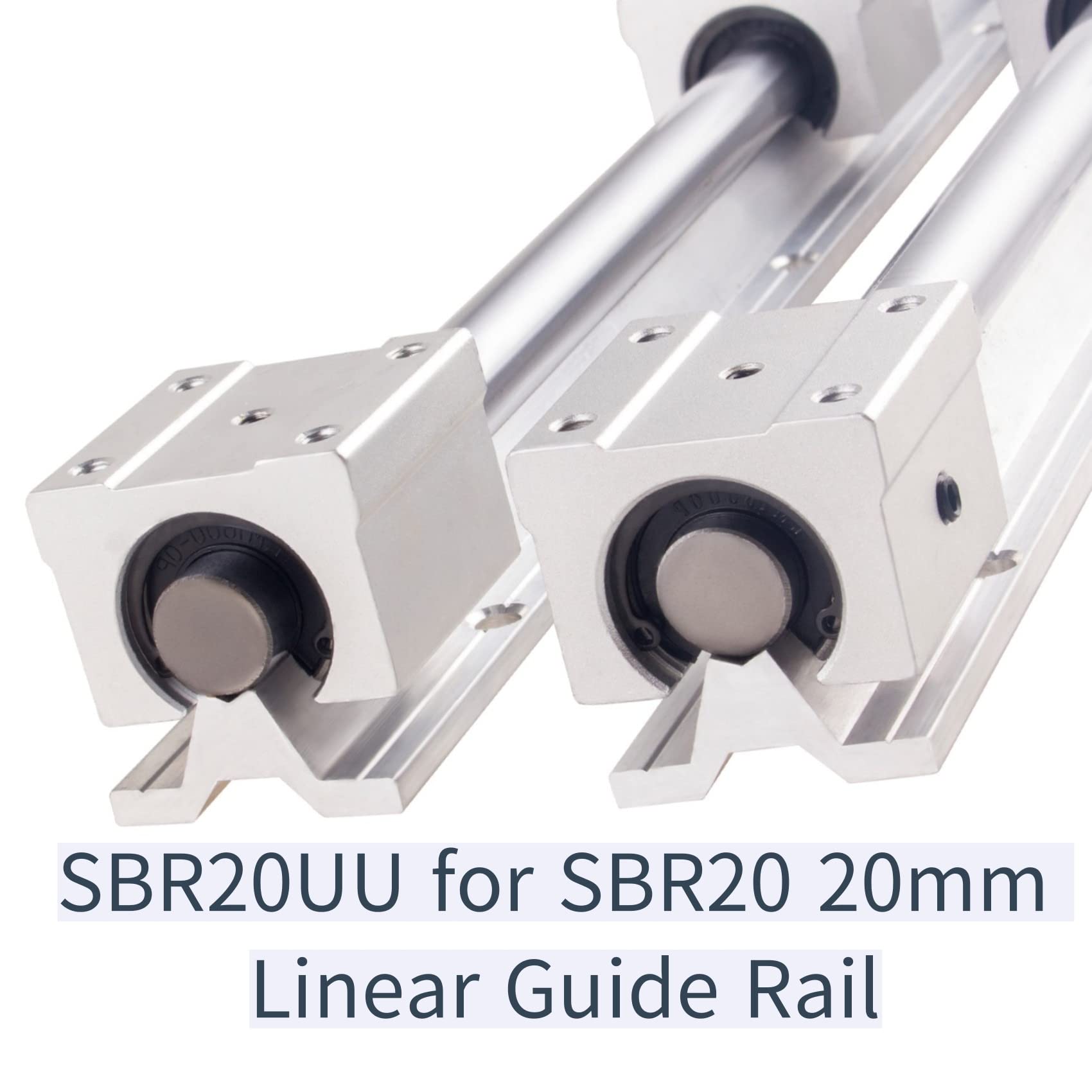 Kits de riel lineal SBR20-400 mm con 2 varillas de eje SBR20 y 4 rodamientos de bloque cuadrado SBR12UU, rieles lineales y rodamientos para máquina CNC e impresora 3D
