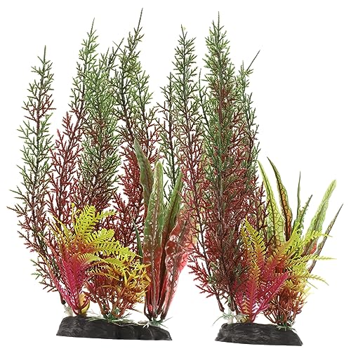 BELLIFFY 2個 水族館の造園 水槽の付属品 鮮やかなフェイクプラント 水槽アクセサリー 耐摩耗性フェイクプラント 水槽の供給 デスクト 水族館の装飾 家庭用 人工の植物 水槽工場 プラスチック