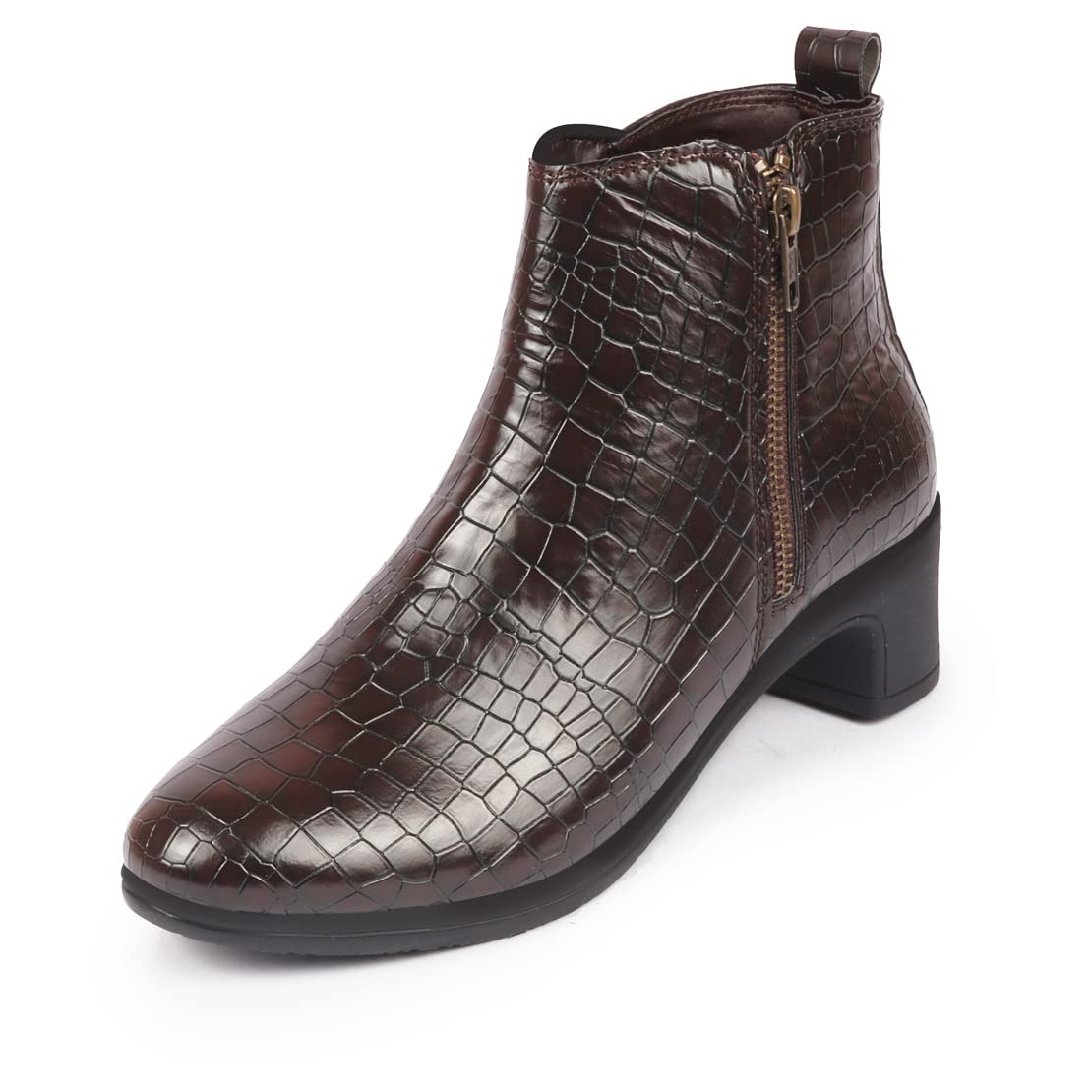 FAUSTO FST KI-259 BROWN-38 Womens Brown Flared Heel High Ankle Leopard Print Embossed Side Zipper Classic Boots (5 UK) (B0BWRF8MZL) Amazon Price History, Amazon Price Tracker