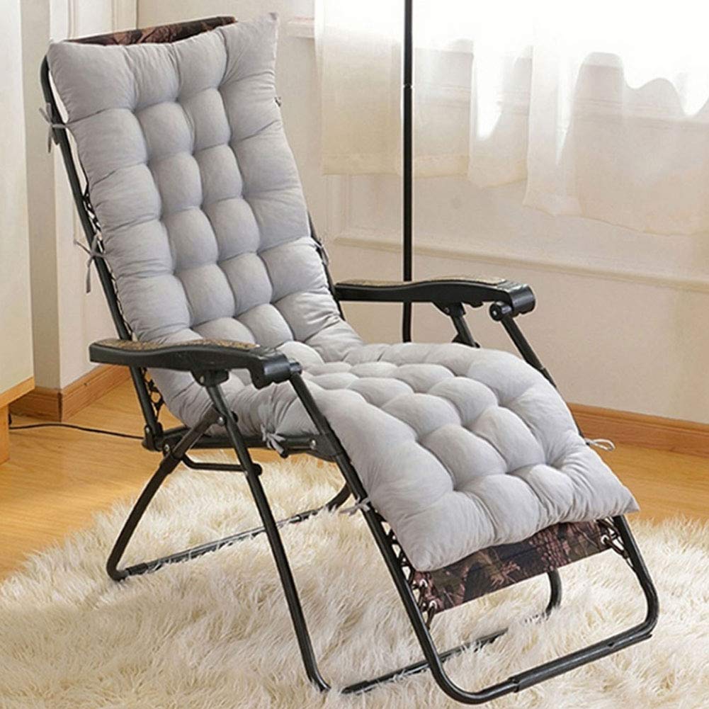 Patio Chaise Lounger Cushion, Indoor/Outdoor Cushions Rocking Chair Sofa Cushion with 6 Ties,Thick Padded Swing Bench Cushion，61Inch (Gray)