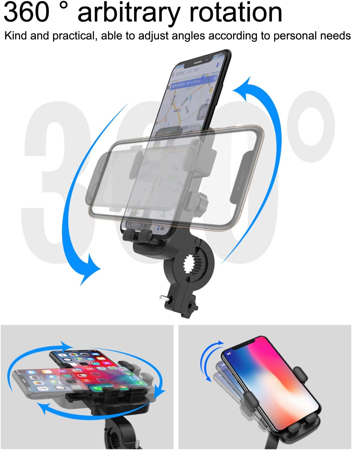 Bike Handlebar Phone Holder, Motorcycle Phone Mount Motorcycle Handlebar Phone Clamp, Scooter Phone Clip for iPhone 6/7/8/X/11/12/13/14 Series ， and More 4.7" - 6.8" Cellphone (Dark Gray)