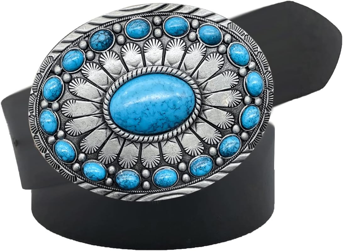 YOQUCOL American Western Cowboy Indian Elements Vintage Turquoise Belt Buckle For Men - Image 2