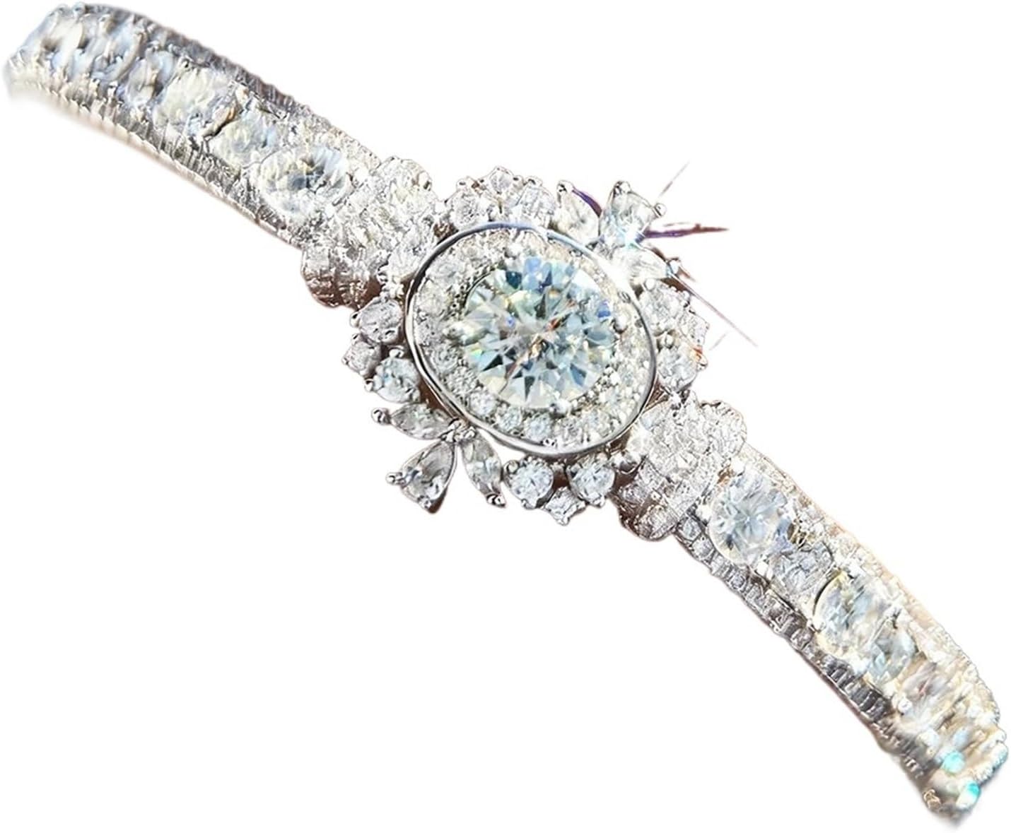 Open Bangle Bracelet with Moissanite in 925 Sterling Silver Women's Party Jewelry