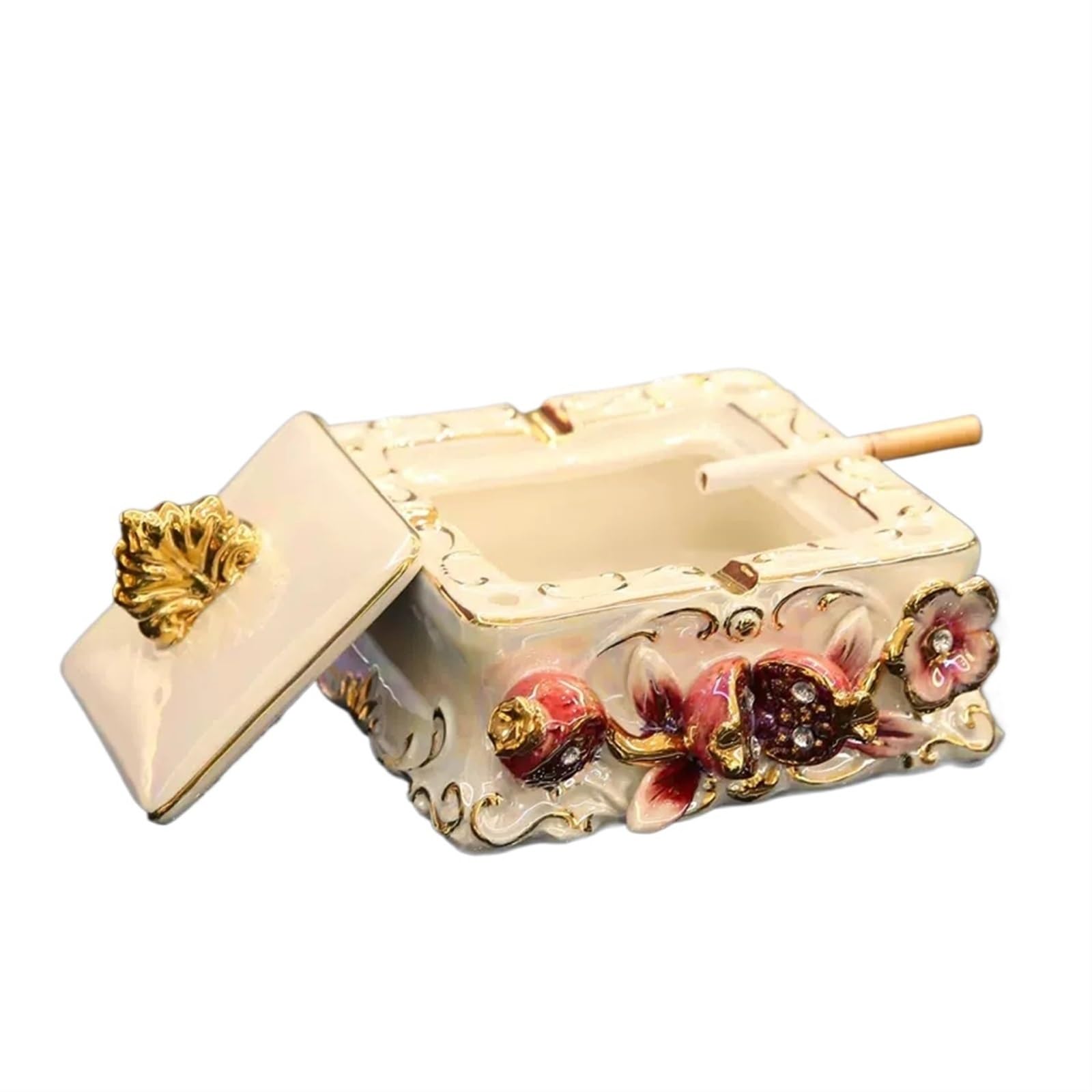 ashtray， Ashtray with Lid, Square Ceramic Anti Fly Ash Smoking Tray, Desktop Cigarette for Indoor or Outdoor Use(Red)