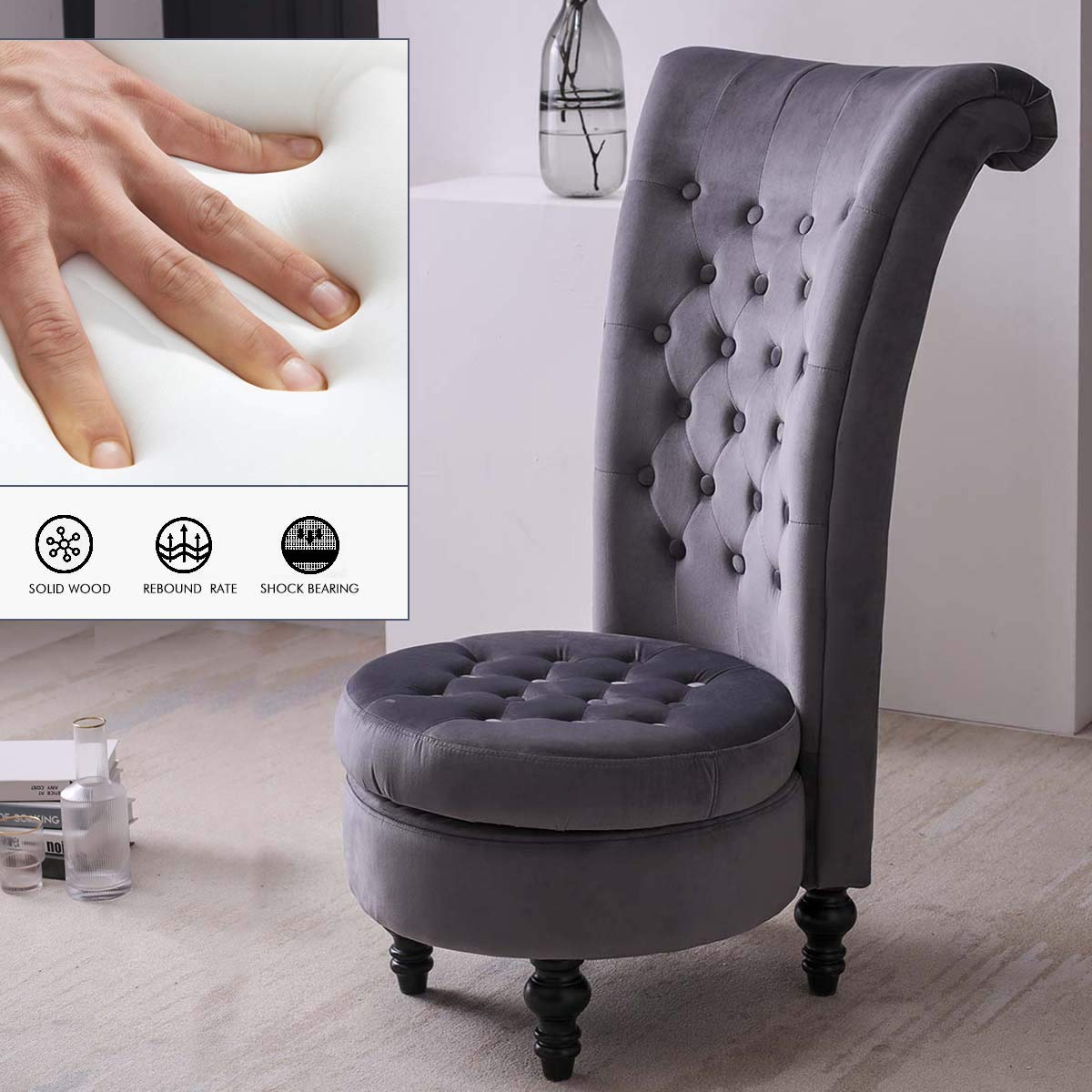 Buy YC High Back Velvet Accent Chair, Retro Elegant Throne Chair with Storage, Occasion Chair