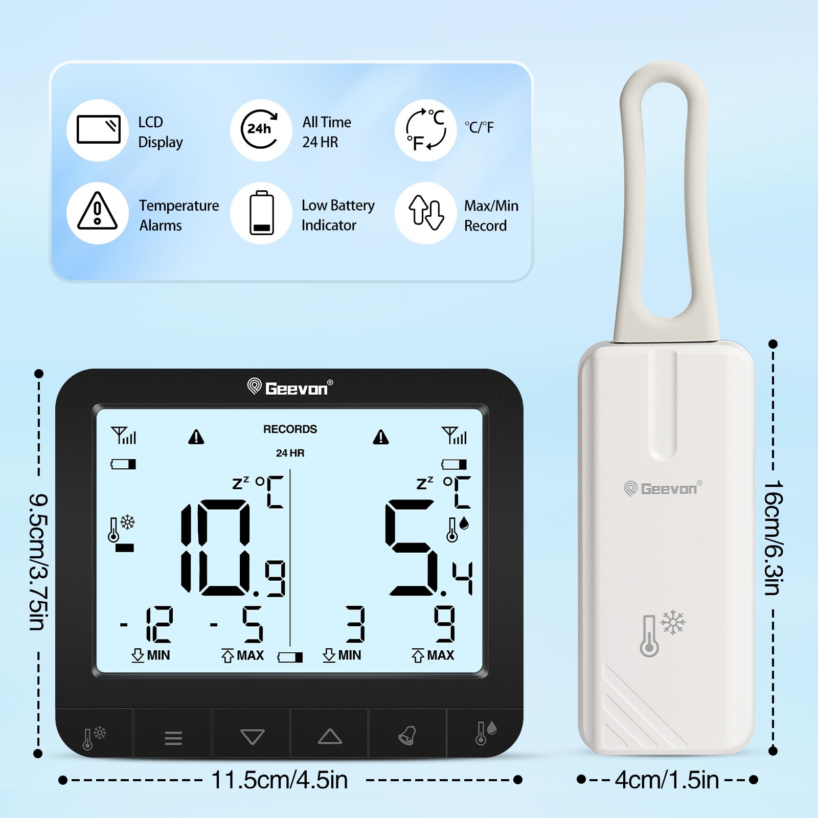 Geevon Termometro per frigorifero, indicatore digitale di allarme temperatura per frigorifero e congelatore, massimo minimo per un monitoraggio accurato della temperatura, ideale per piccoli
