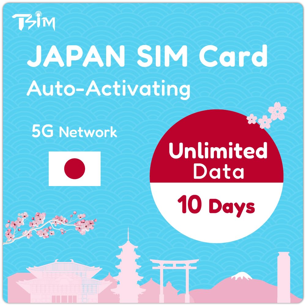 Tarjeta SIM para Japón – 10 días de Datos ilimitados | Activación automática | Red 5G con tethering/Hotspot/Compartir Internet | Solo Datos (sin Llamadas de Voz)