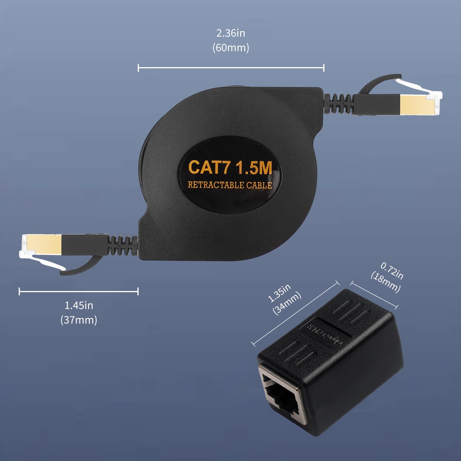 Cavo Ethernet Cat 7, cavo patch RJ45 piatto retrattile per Internet LAN ad alta velocità, facile da trasportare per laptop e viaggi, confezione da 2
