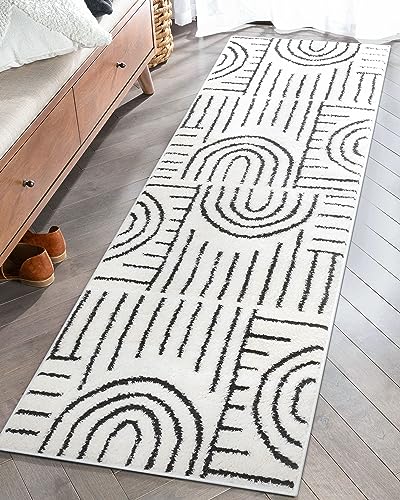 Well Woven Feliz Boho Rainbow Hi-Lo Plush Ivory Black 2' x 7'3