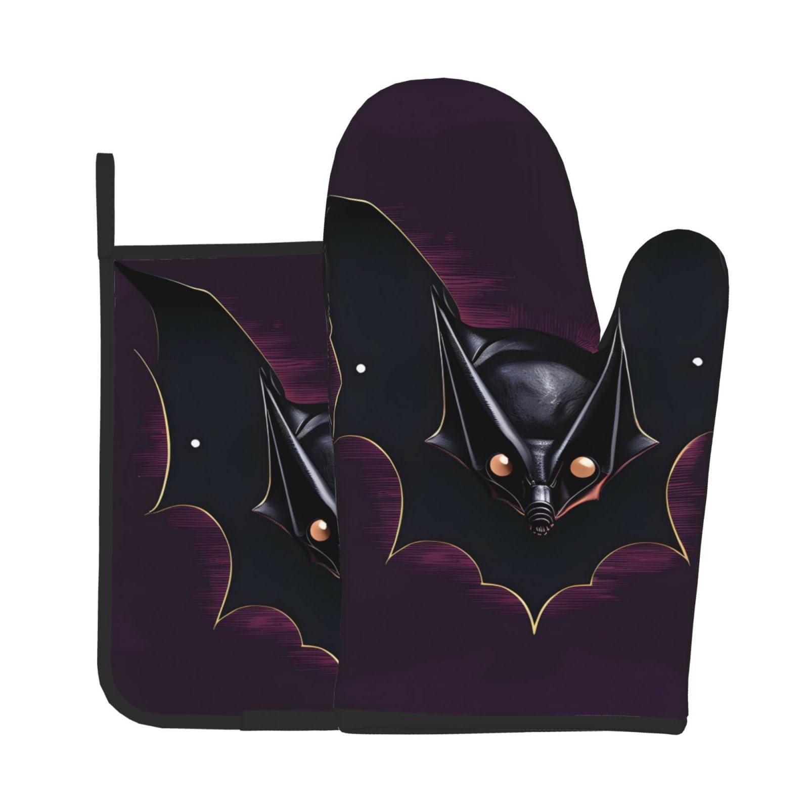 Oven Mitts and Potholders Set of 2 for Kitchen Baking Cooking GrayBlack Ghost Bat Thick and Durable