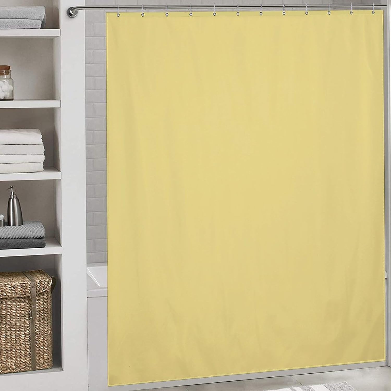 Luxury Shower Curtain Liner Set, Minimal Pale Yellow Bathroom Curtains Waterproof & Washable Curtains for Bathtub, 72 X 72inch