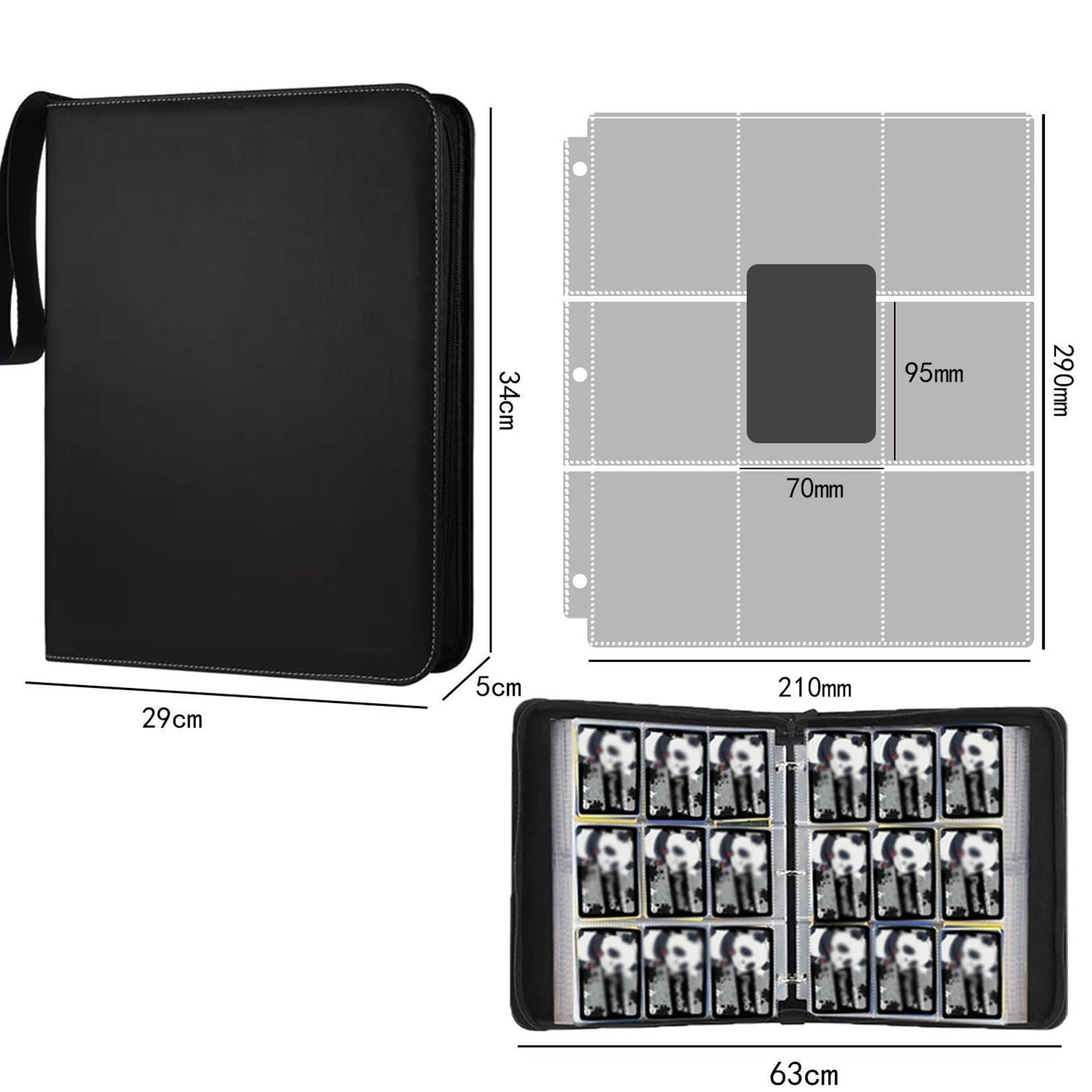 Capacità 900 album per carte con 50 fogli neri a 9 tasche e custodia in pelle PU impermeabile, pianificatore carte collezionabili