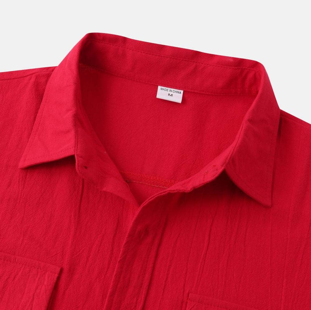Hawaii-Hemd für Herren, kurzärmeliges Hawaii-Knopfhemd für Herren, rotes Hawaii-Hemd aus Baumwollleinen, Oberteil, lässig, schnell trocknend, kurzärmlig, für Sommer, Urlaub, Party, Strand