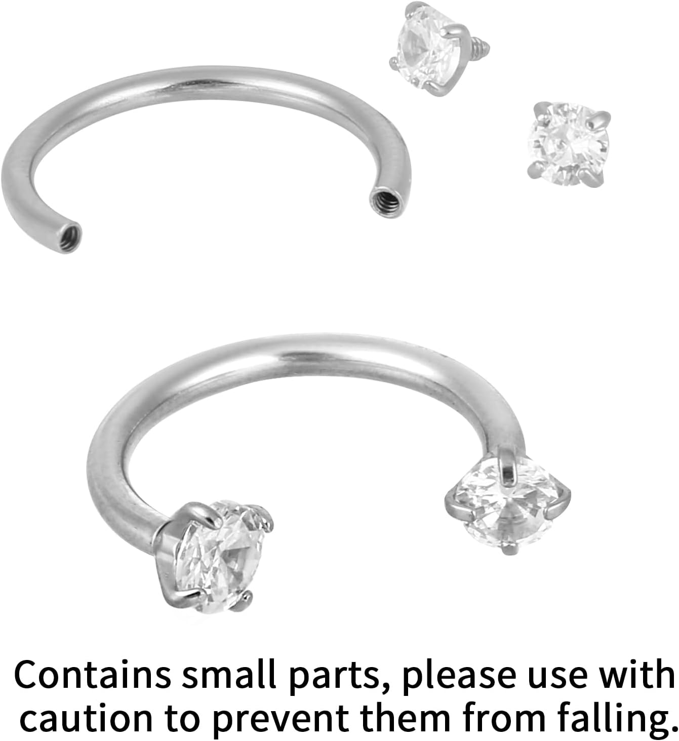 4pcs Horseshoe Nose Rings, 316 Stainless Steel Double Septum Stud Nose Ring 16g Lip Hoops Cubic Zirconia Daith Piercing Jewelry Accessories for Women, Inner Diameter 6/8/10/12mm - Image 5