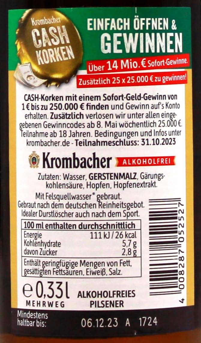 Krombacher Pils Alkoholfrei, 24er Pack (24 x 0.33 l) MEHRWEG