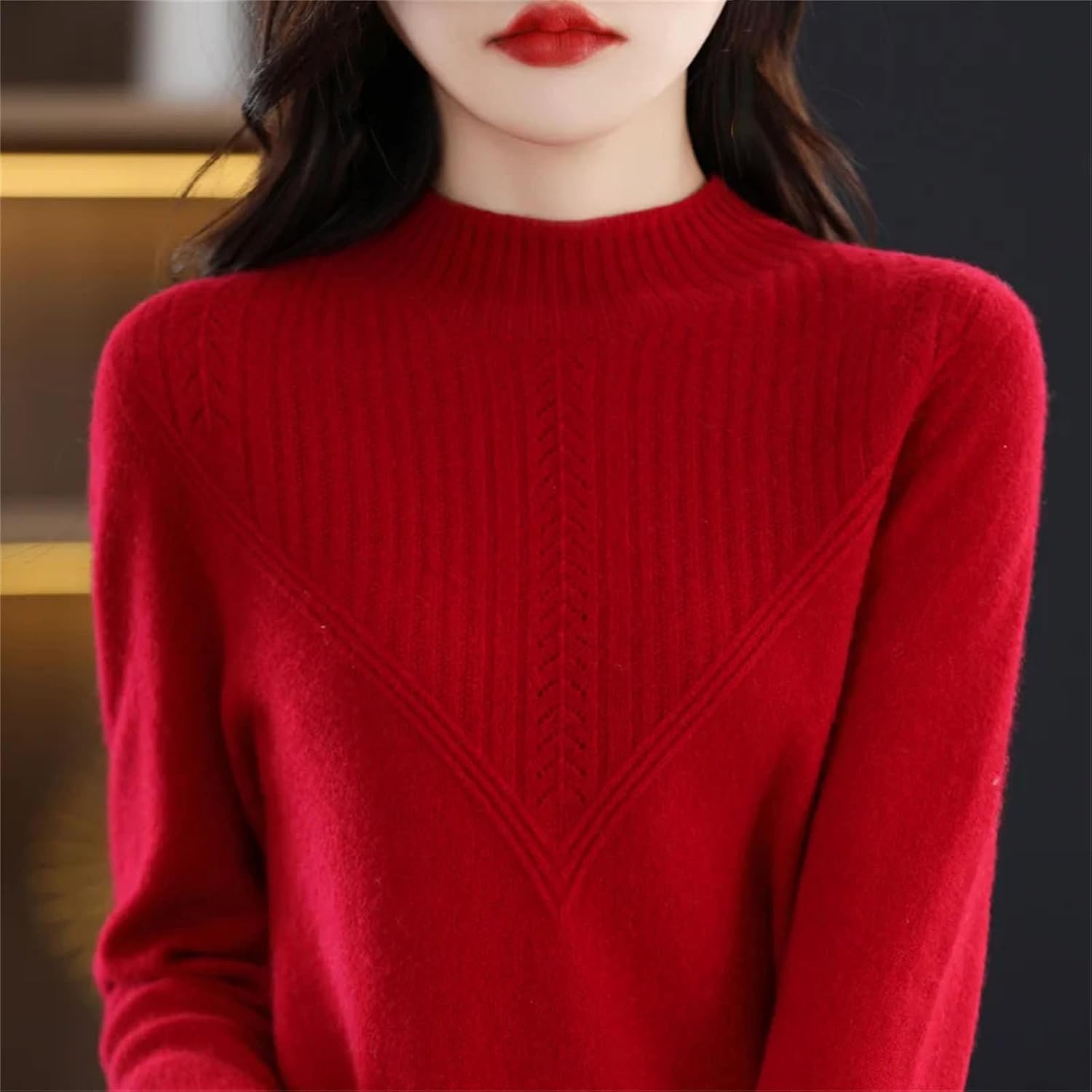 100% Merino Wool Women's Turtleneck Pullover Loose Knitted Bottoming Shirt Autumn and Winter Long-Sleeved Top
