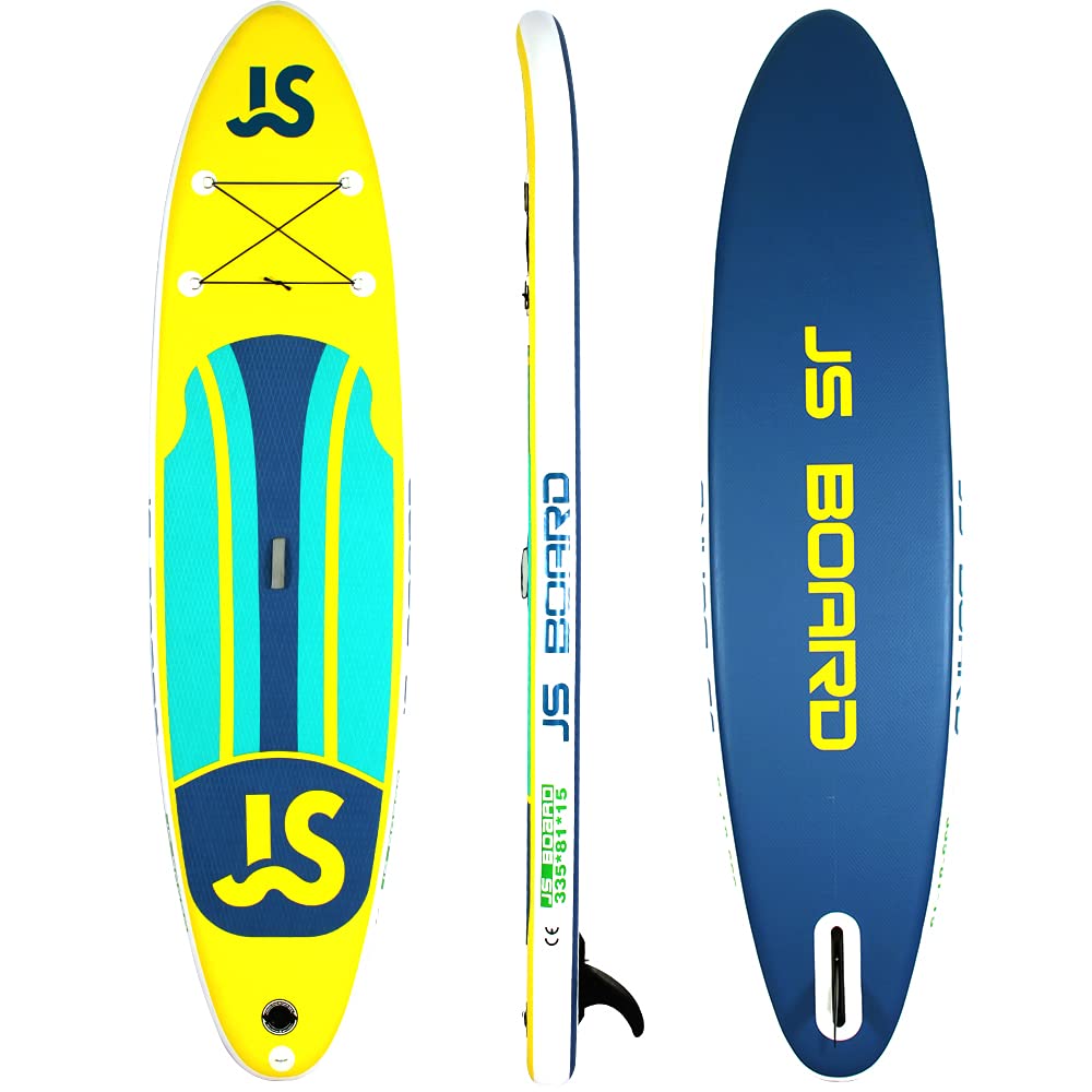 JS Inflatable Stand Up Paddle Board SUP Package 11ft Long 32 Ins Wide 6 Ins Thick - for All Abilities With Backpack, Leash, Paddle, Fin and Repair Kit