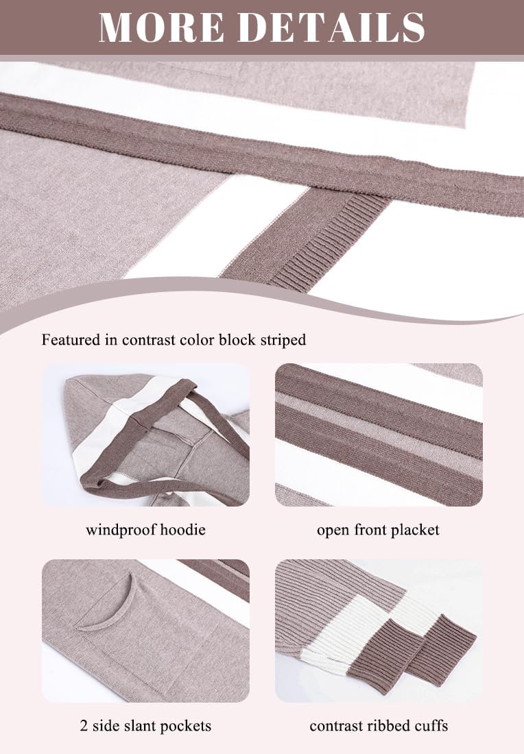 chouyatou Women's Color Block Vertical Striped Open Front Oversized Hooded Long Cardigan Sweaters with Pockets - Image 5