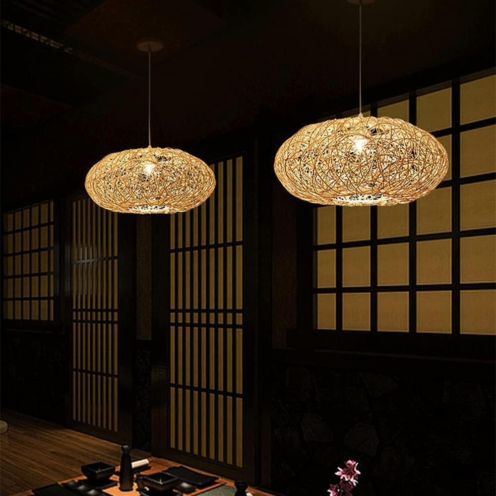 Generico Lampada a sospensione in vimini, lampada a a forma di gabbia a nido d'uccello, 19,7 pollici, a in rattan creativa, lanterna intrecciata, luce a for isola cucina, ristorante