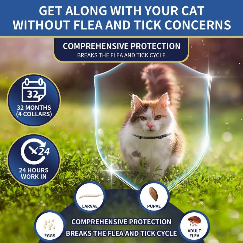 4 Pack Flea Collar for Cats, 32 Months Flea and Tick Prevention for Cat, Waterproof Natural Cat Fleas and Ticks Treatment, Adjustable Fleas and Ticks Collar for Cats Kittens(4 Colors) thumbnail
