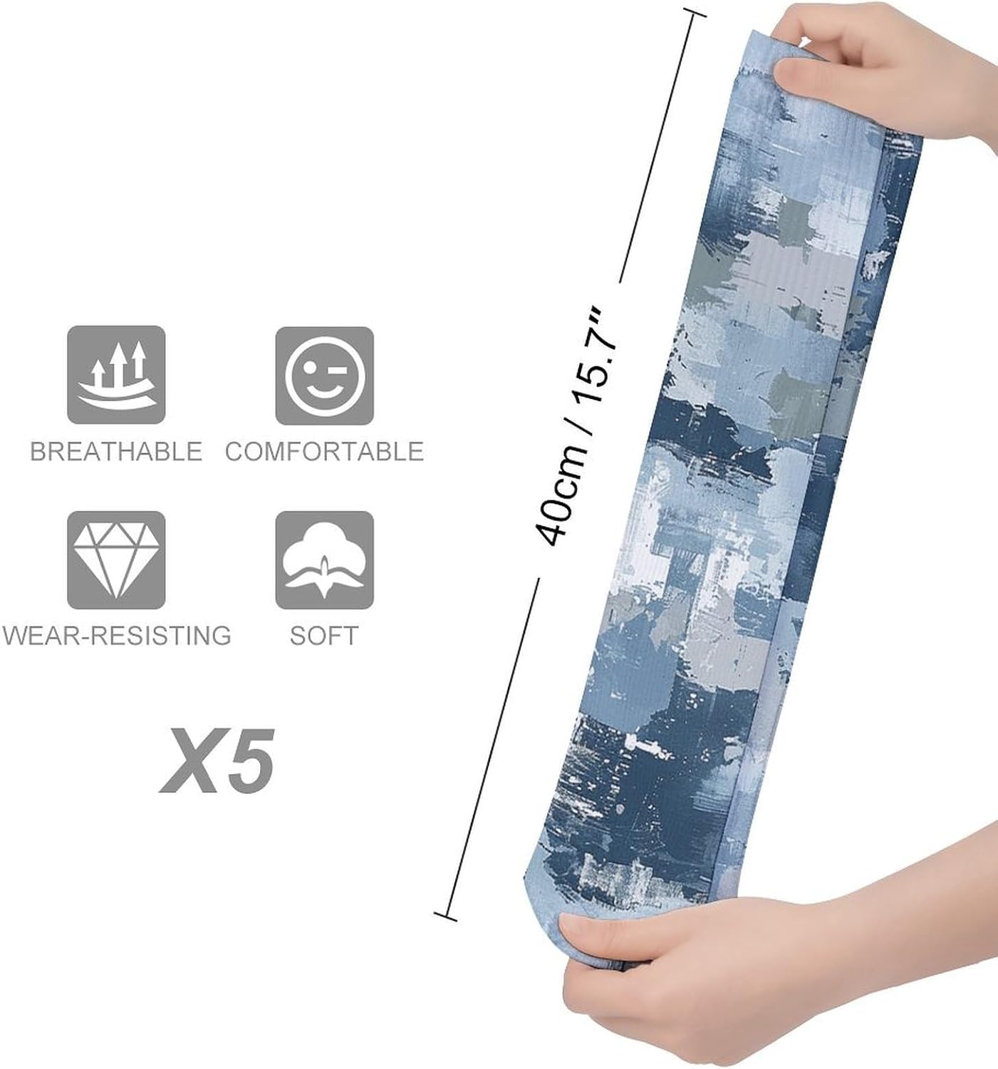 Breathable Boot Sock Blue And Gray Pattern Socks for Women Men Cotton Sock Moisture-Wicking Warm Stockings Casual Long Socks for Hiking Work Sports 5 Pairs