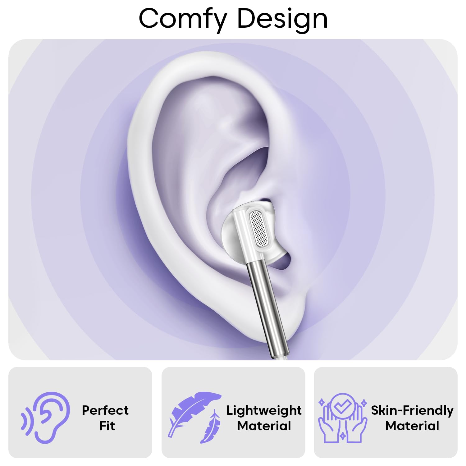 Sounce HyperC Type-C Wired Earphones with 14.2mm Dynamic Drivers, HD Mic, Deep Bass Stereo Sound, Ergonomic Noise-Isolating Earbuds, TPE Cable, Smart in-Line Controls for Superior Audio (White) — Amazon image 5