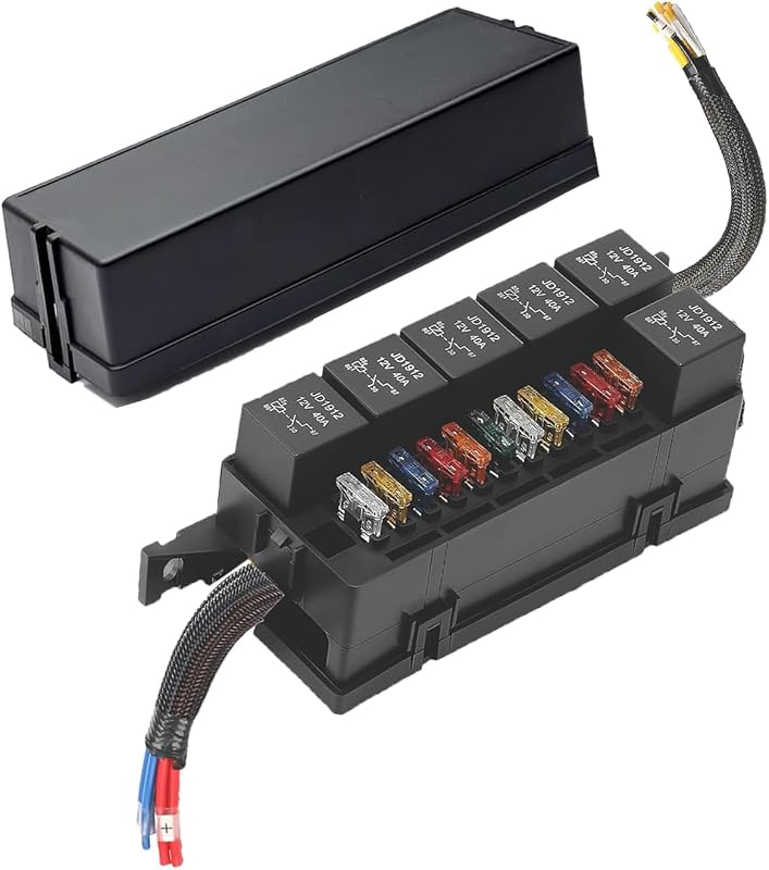 Caixa de fusíveis e relés automotiva NEWNEWLIU 12 V pré-cabeada – Kit com 1 caixa, 6 relés e 11 fusíveis