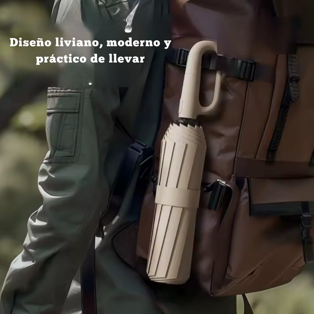 clippy paraguas automático reforzado 10 varillas fibra de vidrio acero resistente al viento impermeable plegable portátil viaje protección UV UPF50+ apertura cierre automático