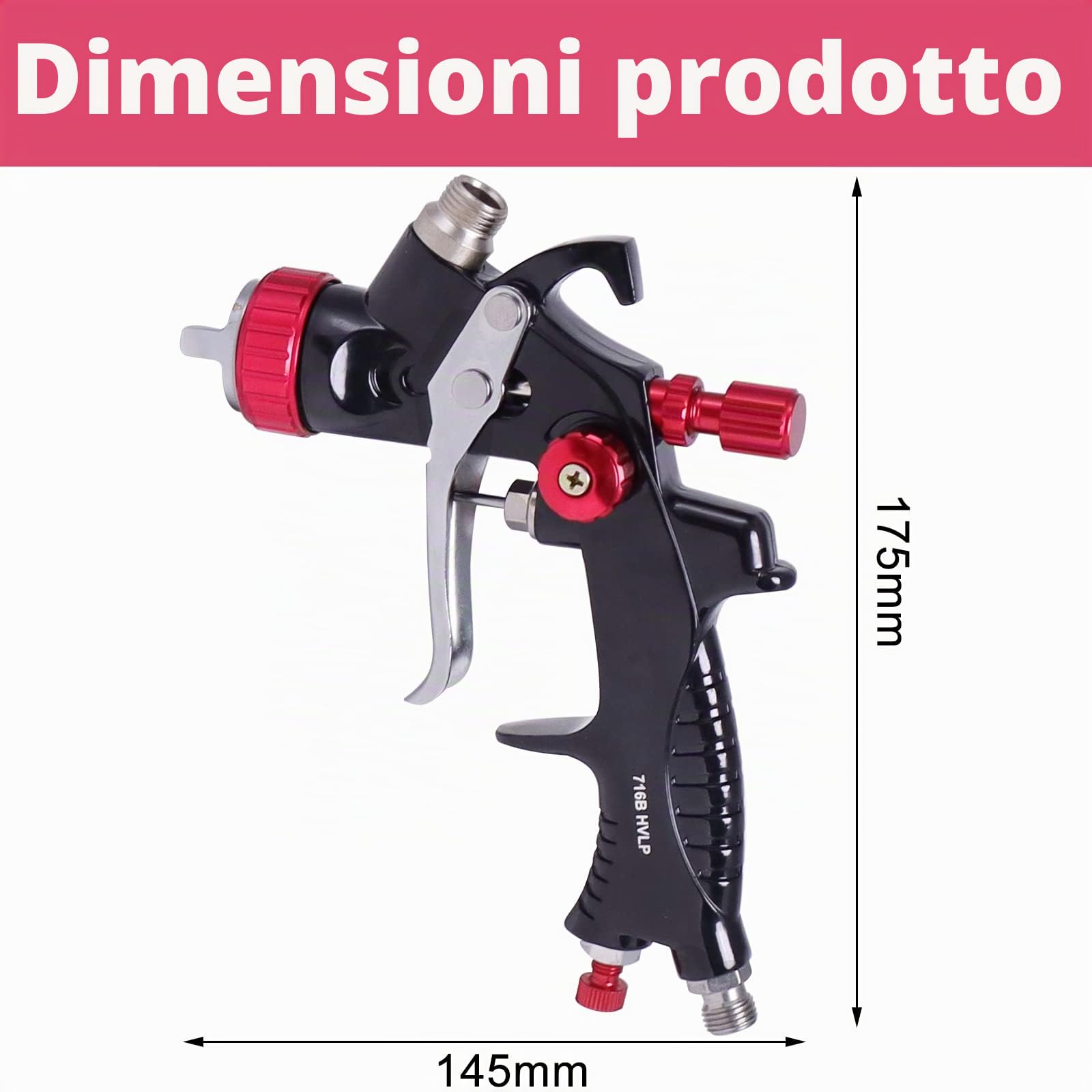 Pistola a Spruzzo Professionale con Bicchiere Miscelatore Rapido, Kit di Pistola a Spruzzo per Verniciare da 1,3MM, Pennelli per Pulizia, Regolatore di Pressione per la Pittura dell'Auto
