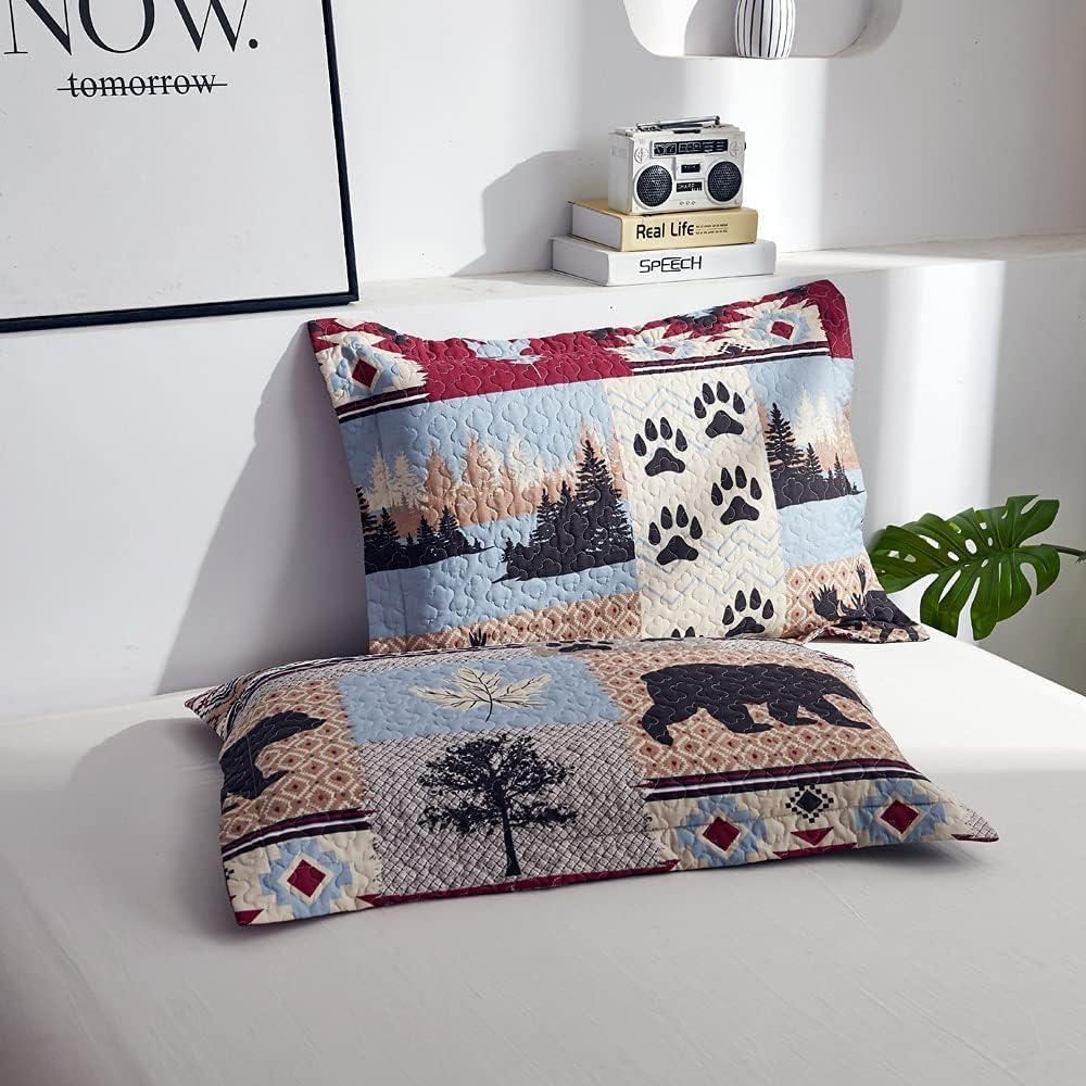 Rustic Quilt Queen/Full Size, Lodge Cabin Bedding Set Moose Bear Bedspread Coverlet Stitched Bedcover Wildlife Printed Bed Set Woodland Patchwork Plaid Quilted Bed Cover Country Decor(90"x 90") - Image 3