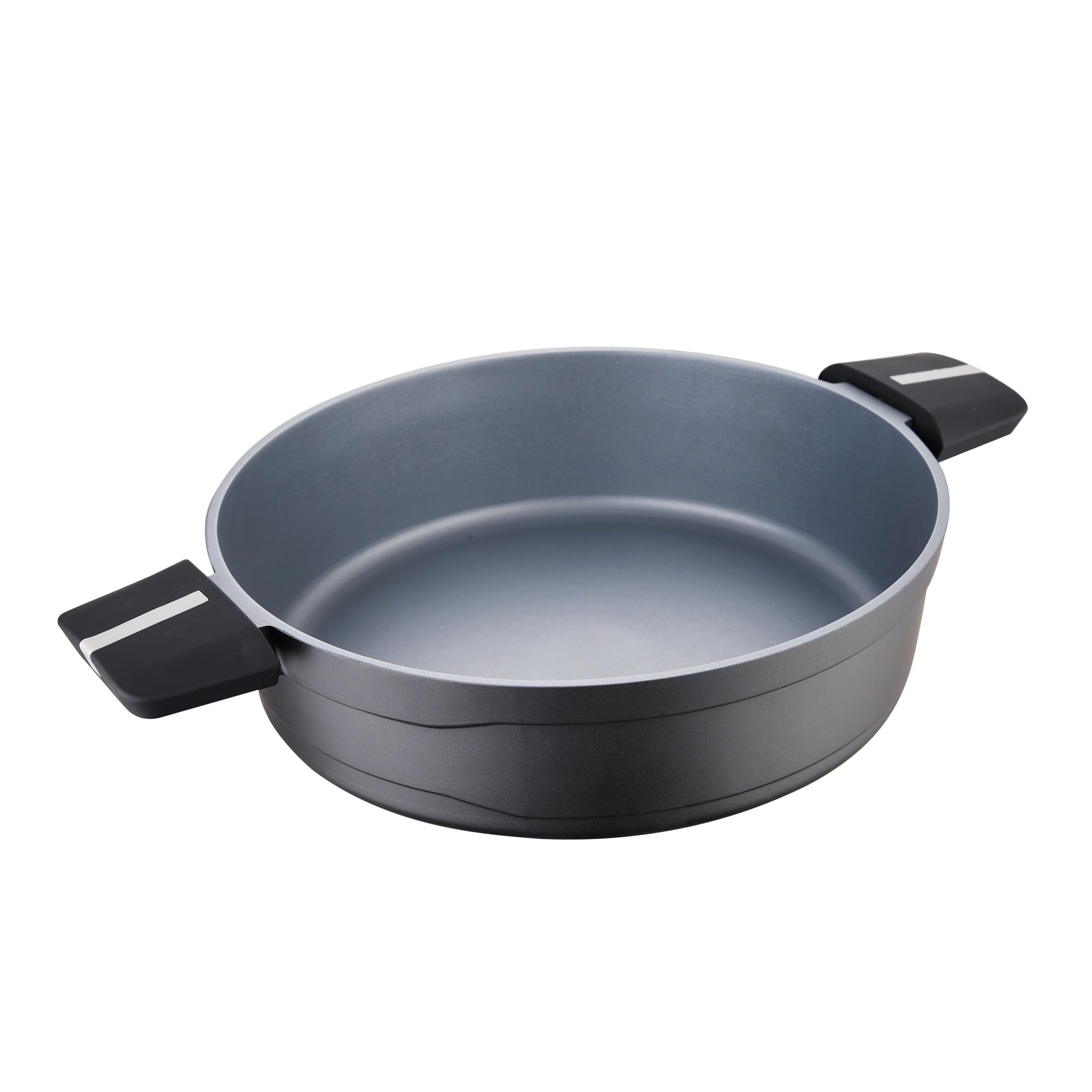 San Ignacio Bistro Grey - Olla Baja de 28cm - Fabricada en Aluminio Fundido - Interior En Acero Quantanium - Exterior En Negro Mate- Punto Inducción - Mango Soft Touch Negro