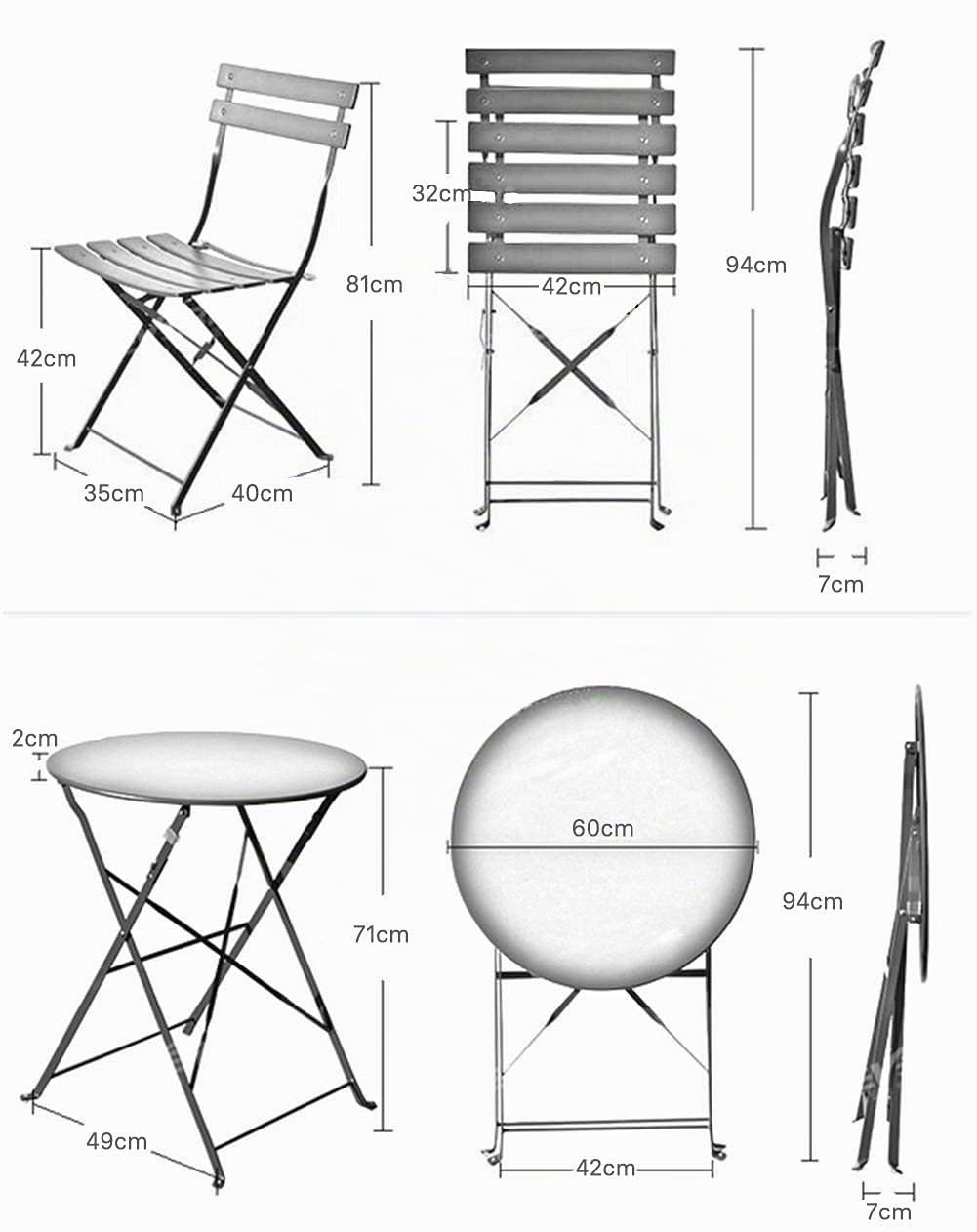 Grand patio Set Bistrot, 1 Tavolo e 2 Sedie, Ripiegabile, Set da Balcone, Struttura in Metallo, Vari Colori,salvaspazio, Set arredo Giardino per Balcone, Esterno (Giallo)