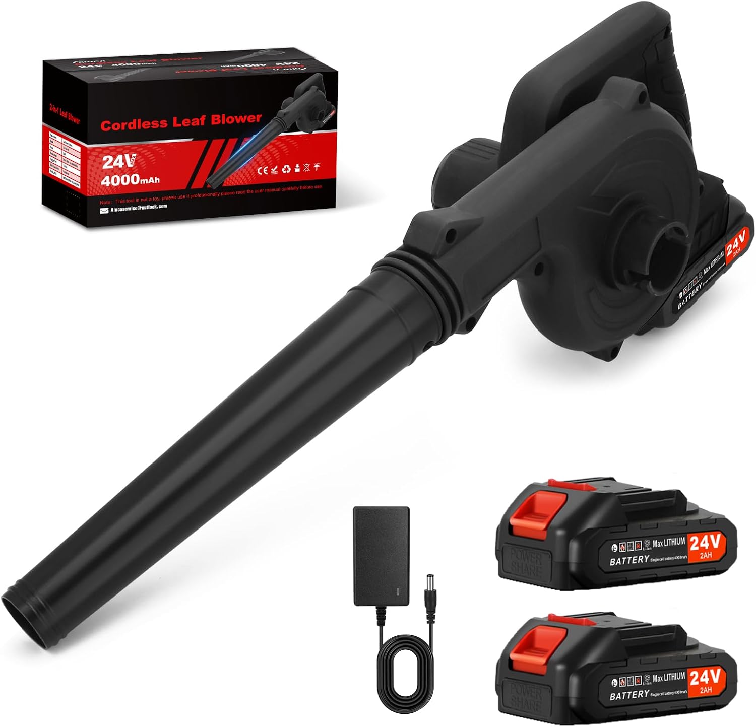 Leaf Blower Cordless, 2 x 24V 2.0Ah Battery and Charger, 150CFM 130MPH Electric Cordless Leaf Blower with Brushless Motor, Handle Electric Blower Cleaner