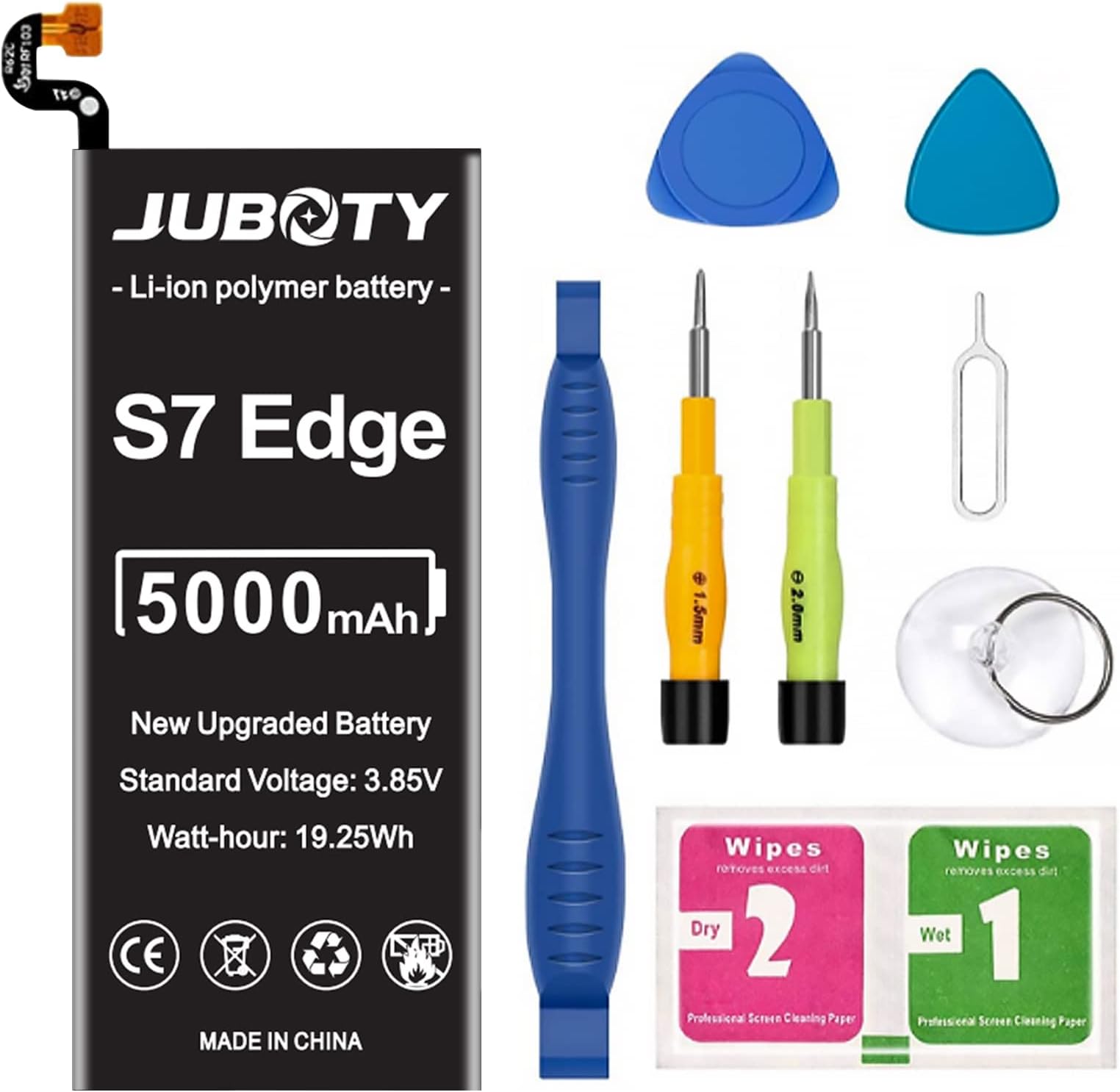 5000mAh Galaxy S7 Edge Battery, JUBOTY Li-Polymer Internal New Upgraded 0 Cycle High Capacity Battery Replacement for Samsung Galaxy S7 Edge Model G935V G935A G935T G935F G935P with Repair Tool Kits