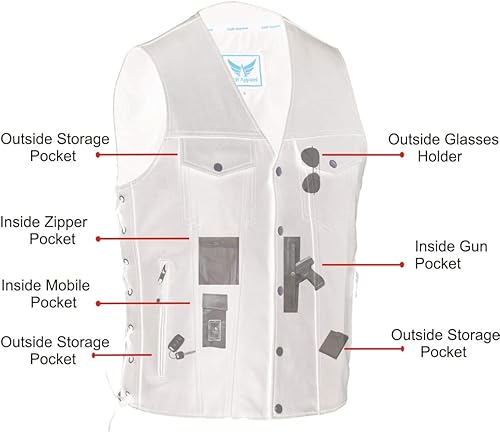 Miniatura 3 de A&H Apparel Chaleco de cuero de vaca genuino para hombre, chaleco de motociclista oculto llevar chaleco duradero