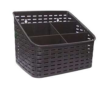 Cookitchen Stationary Organizers Multipurpose Table Stand for Office Desk 5 Section Plastic Cosmetics Box Makeup Storage Organizer Stylish Pen Holder School Accessories Organiser (Brown)